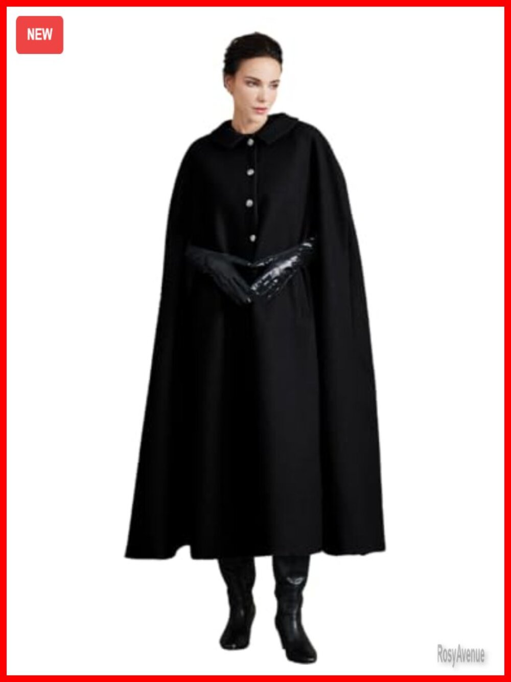Wool Blend Single-Breasted Cape Coat with Pockets Fall Winter